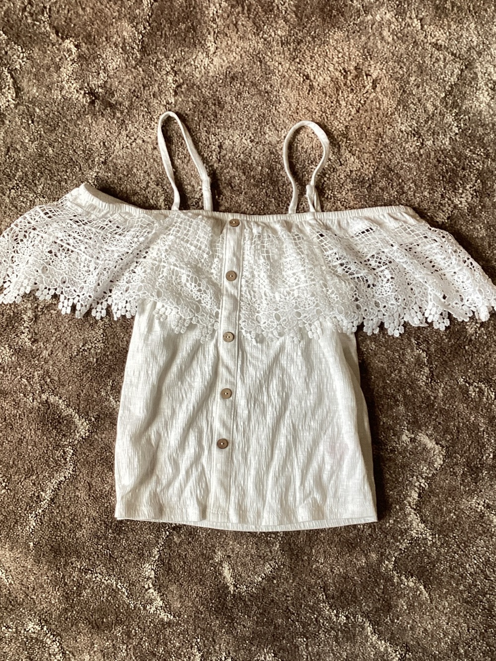 White Lace Off-Shoulder Button-Front Women's Top